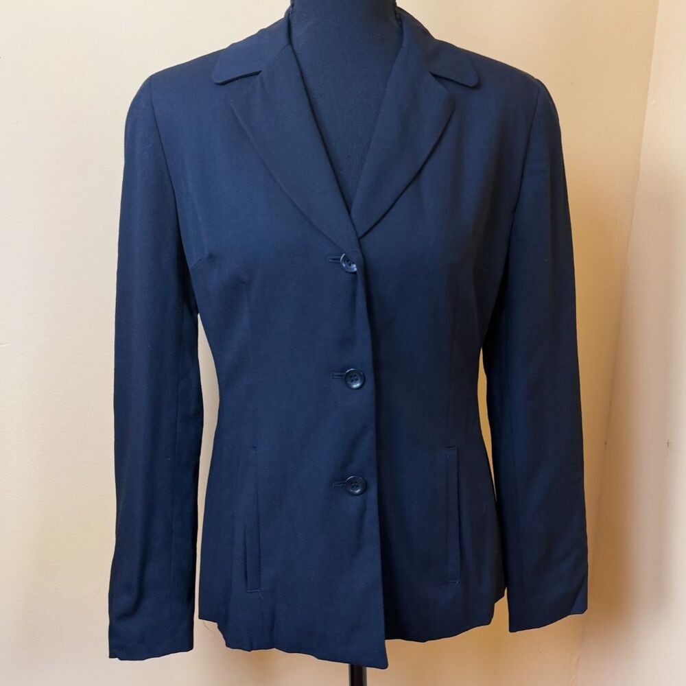 Vintage Ann Taylor Black Wool Blend Tailored Blazer Preppy Minimalist Office 4P